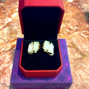 FABULOUS ERA CLIP EARRINGS WITH LOVELY RECTANGLES OF CREAMY WHITE LUCITE
